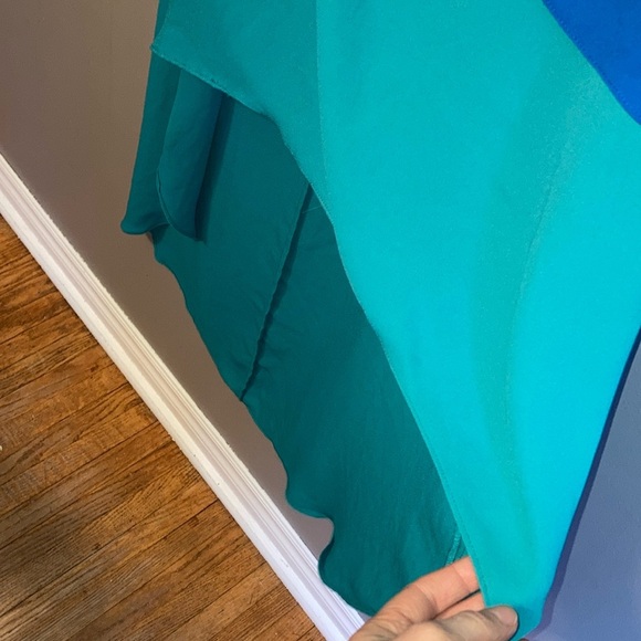 Max & Cleo Asymmetrical Blue and Green High-Low Sundress - Picture 5 of 13